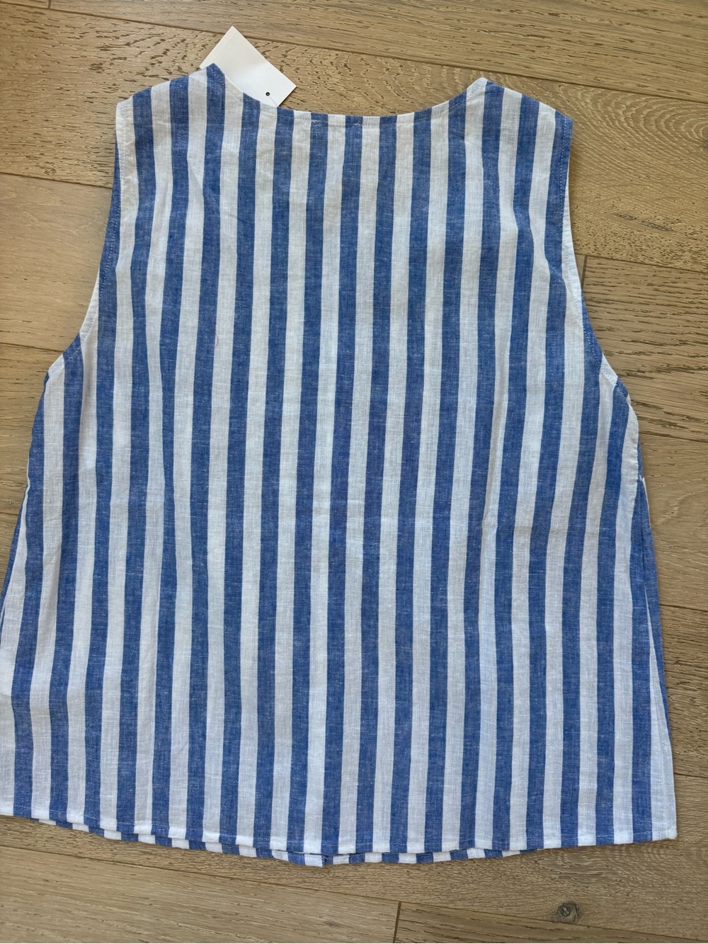 J. Crew Factory Blue and White Vertical Stripe Button Tank - Picture 3 of 3
